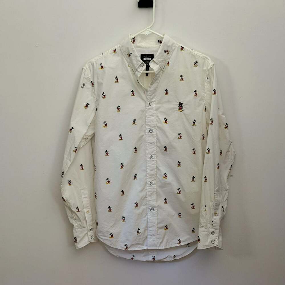 Men’s rag & bone Mickey Mouse Button Down Shirt Size S White